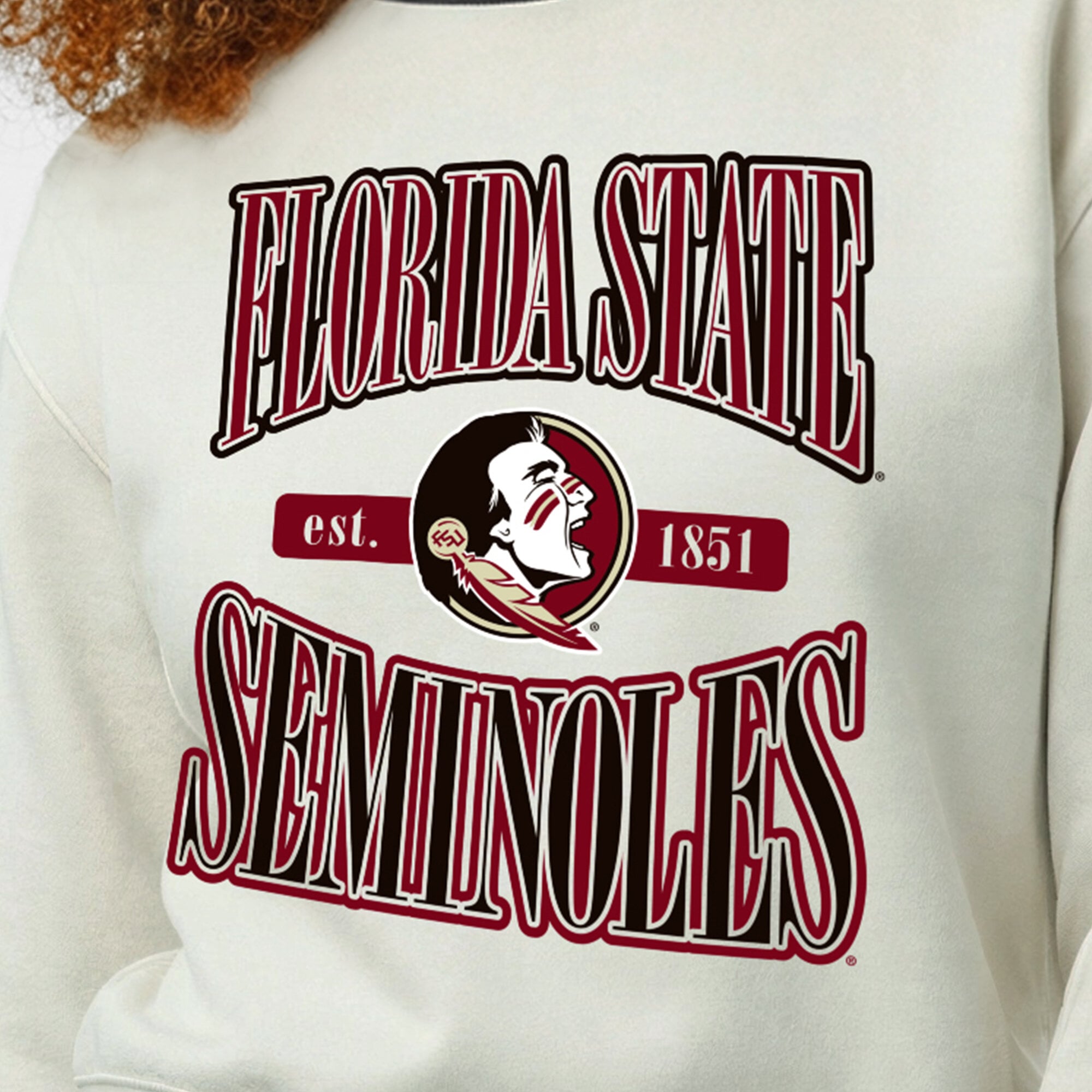 Women's Champion  White Florida State Seminoles Yarn Dye Rib Reverse Weave Crew Sweatshirt